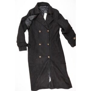 ebossy Trench Coat Double Breasted Faux Suede Black Solid M NWT